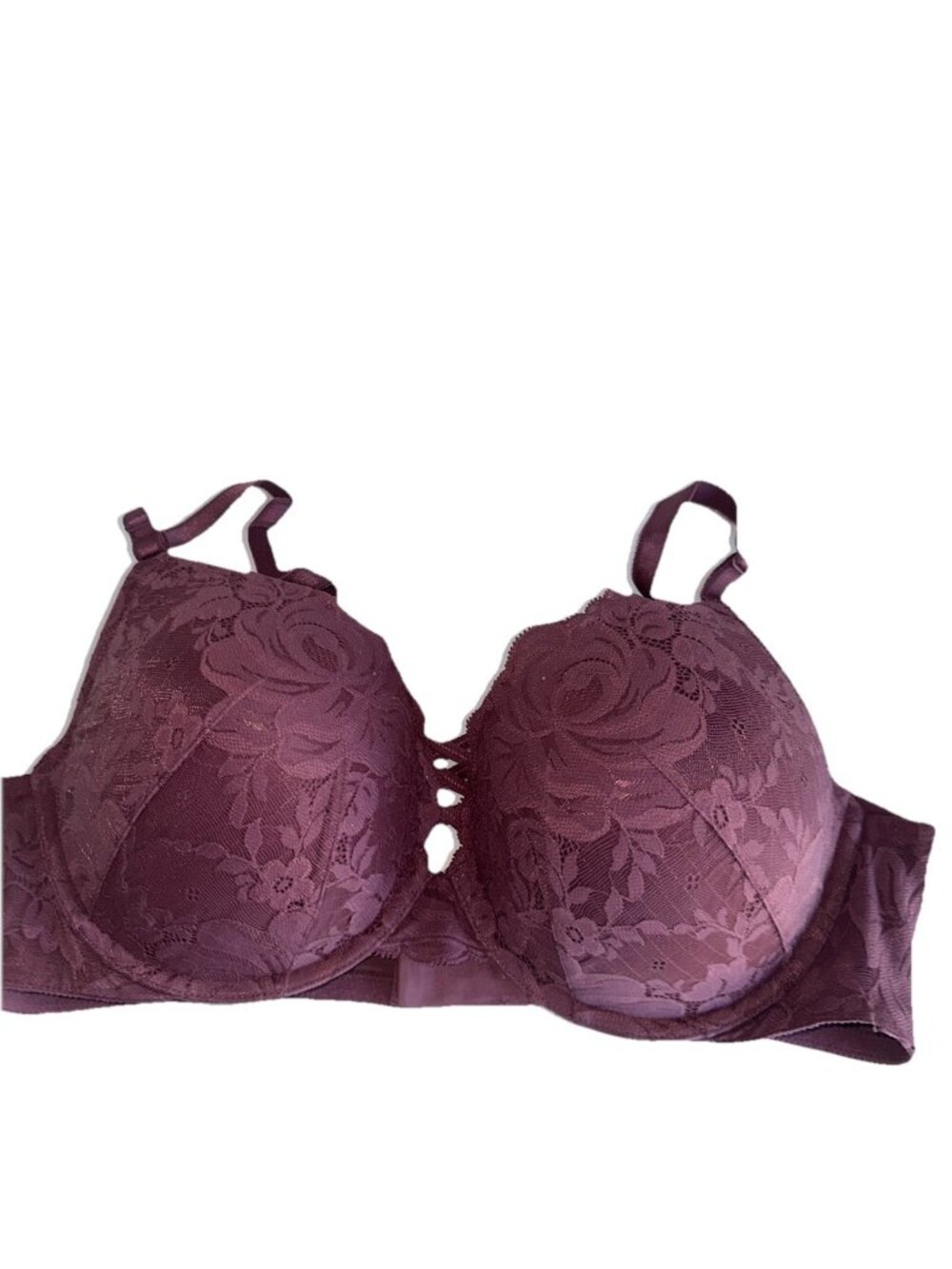 Torrid Curve XO Plunge Push Up Bra 40DD Muted Maroon Lace Underwire